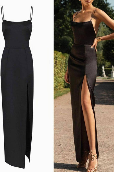 Slim Black Long Prom Dress High Slit Side Loveangeldress 6540