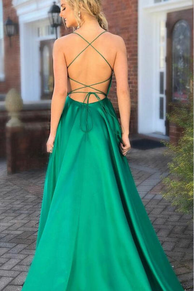 strappy open back prom dress