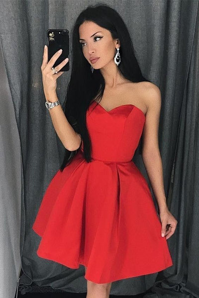 red strapless dress short