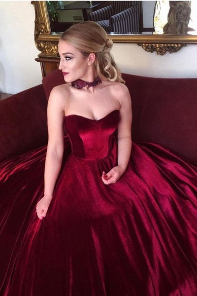 burgundy velvet strapless dress