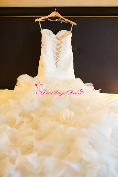 ruffled organza mermaid wedding dress