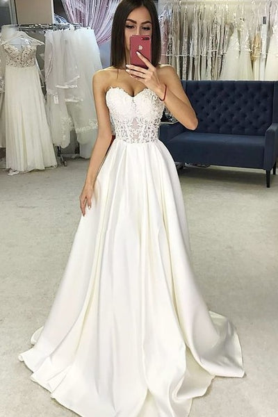 lace bodice satin skirt wedding dress