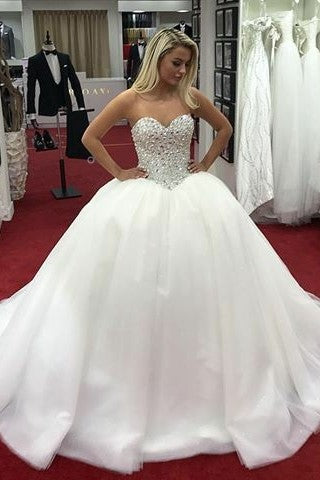Tulle Skirt Rhinestones Wedding Dress Sweetheart Ball Gown