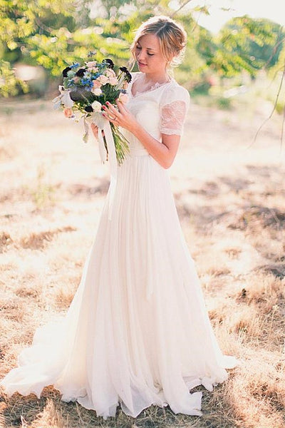 boho wedding dress short sleeves