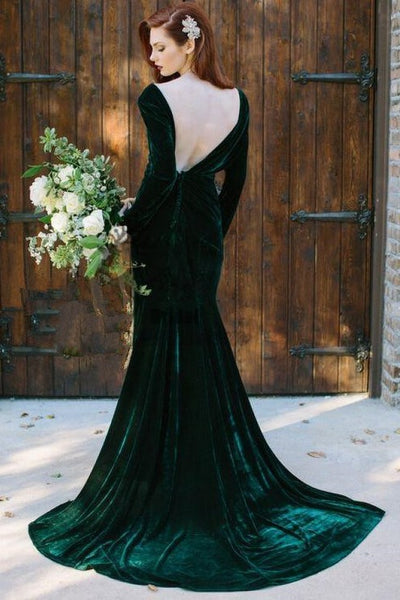 long dark green velvet dress