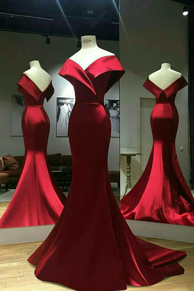 Wine Red Mermaid Evening Gown with Wide 