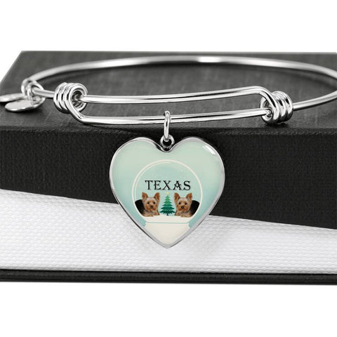 Yorkshire Terrier (Yorkie) Texas Print Heart Charm Bangle-Free Shipping