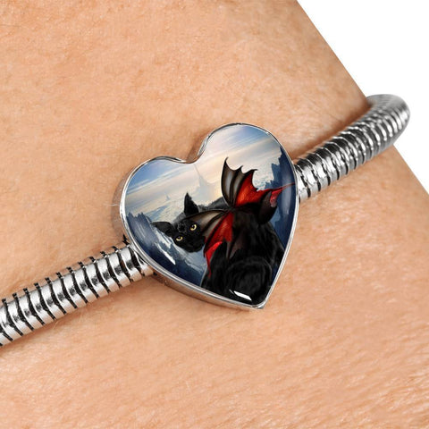 Bombay Cat Print Heart Charm Steel Bracelet-Free Shipping