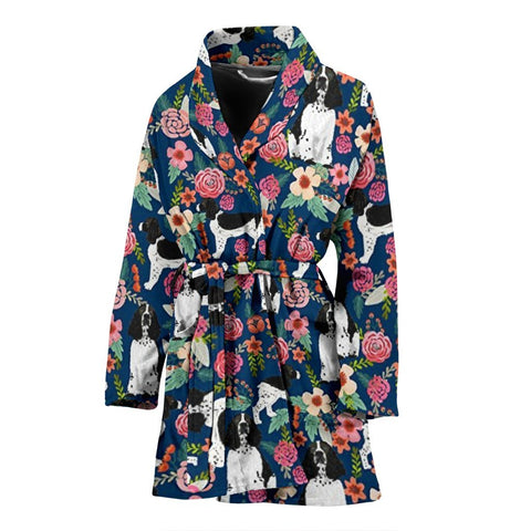English Springer Spaniels Dog Floral Print Women's Bath Robe-Free Shipping