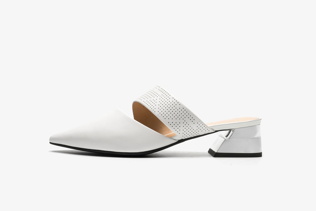 white leather mules