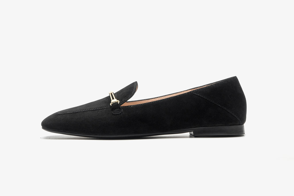 black loafers with buckle