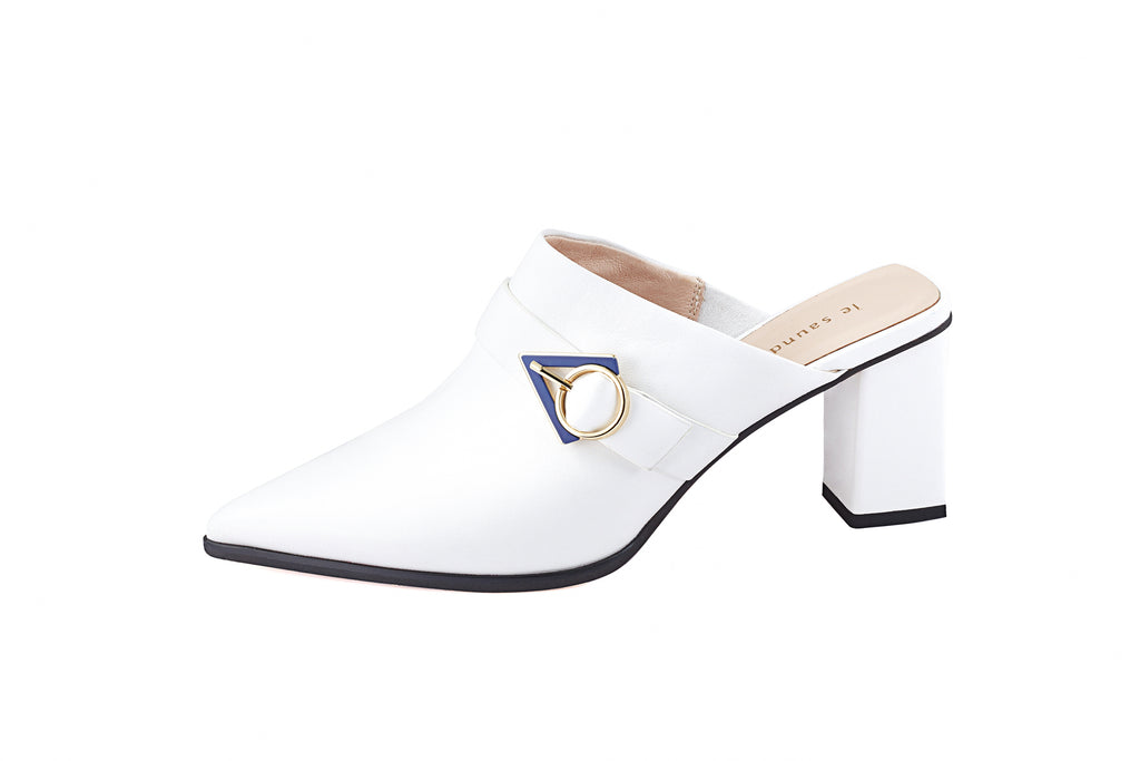 white leather mules