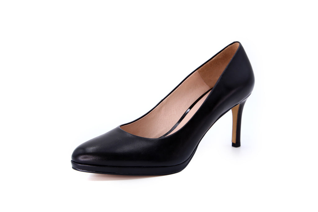 black leather platform pumps