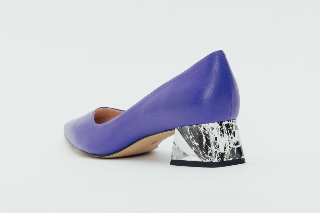 purple block heel shoes