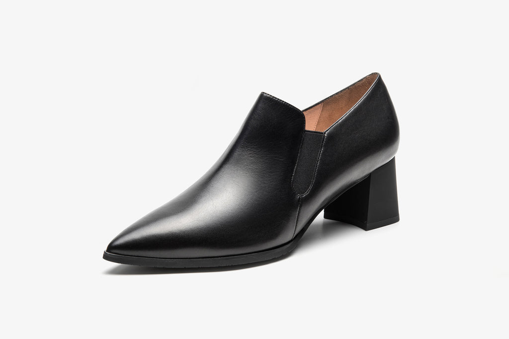 block heel shoes black leather