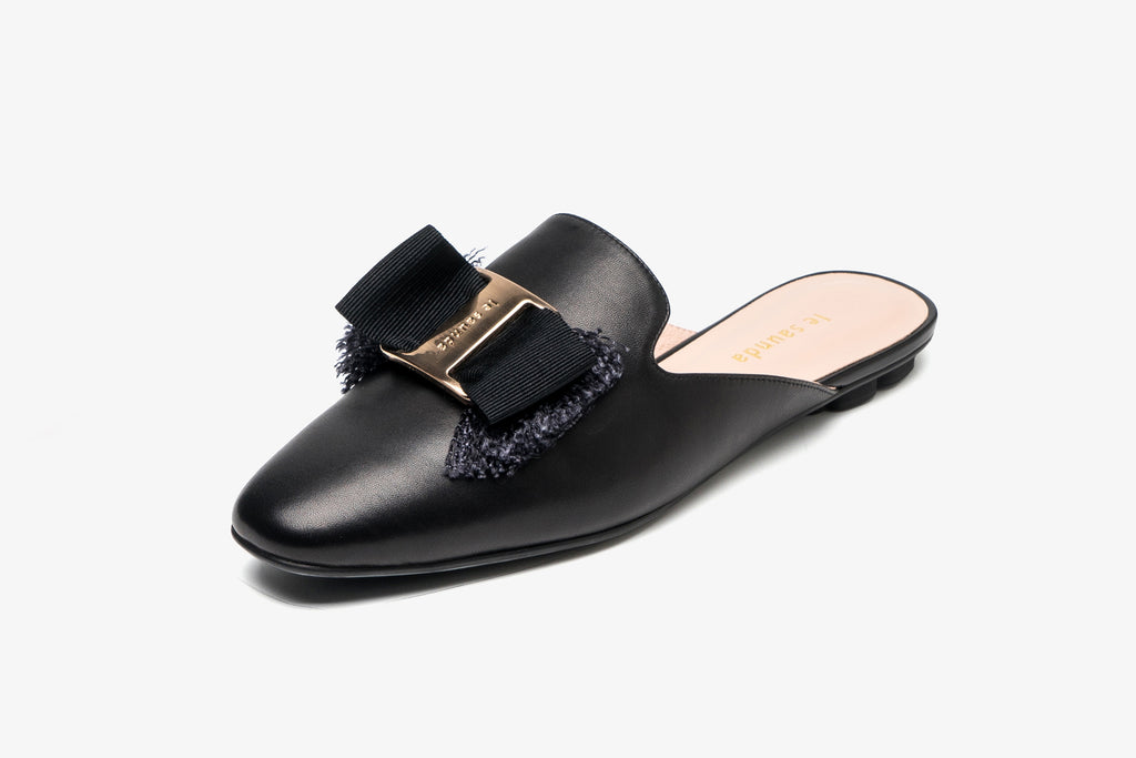 black leather mules