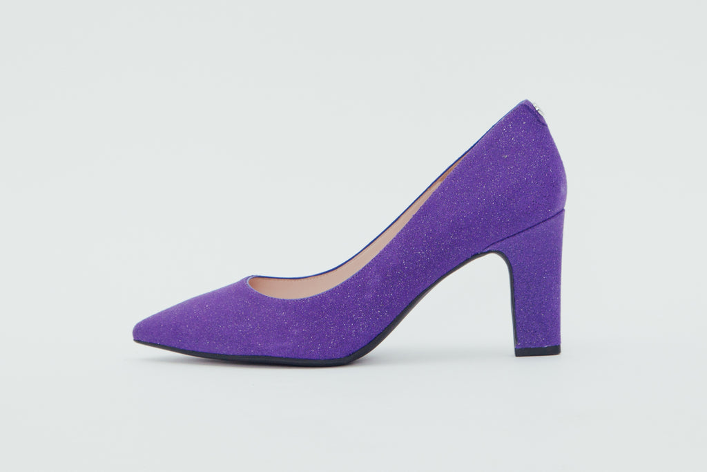 purple shoes block heel