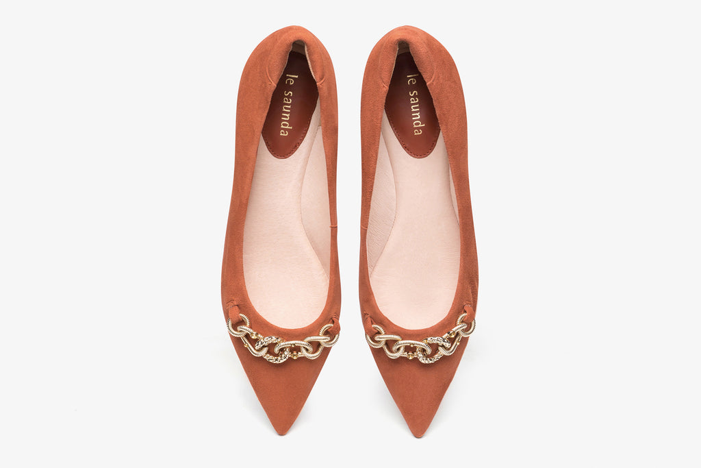 orange pointed toe flats