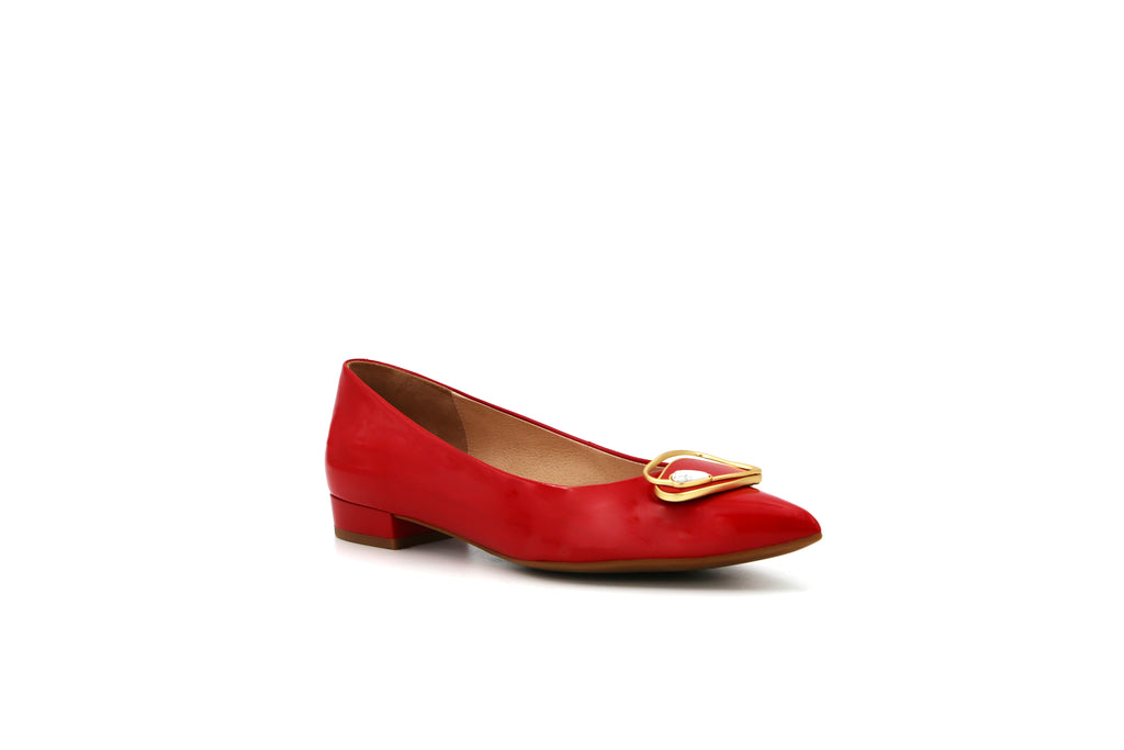 red low heel court shoes