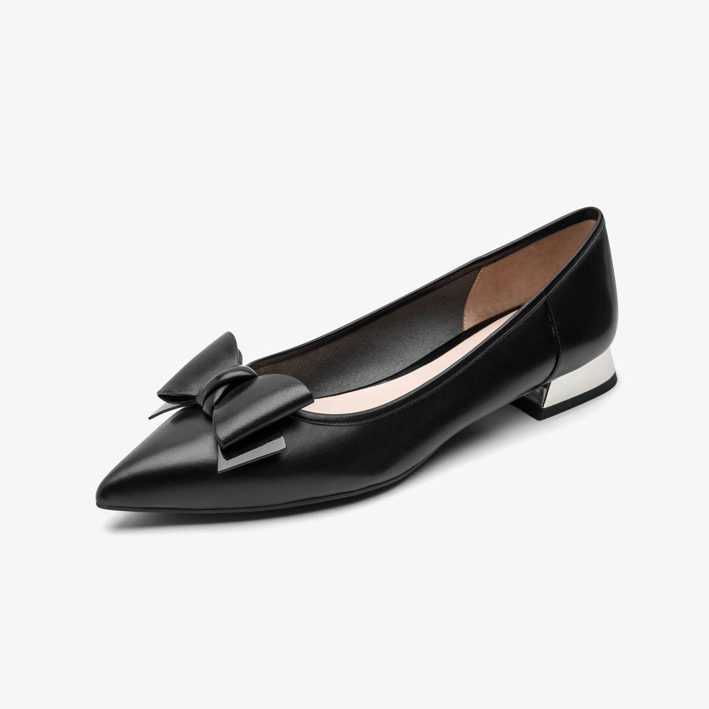black ballet flats with bow
