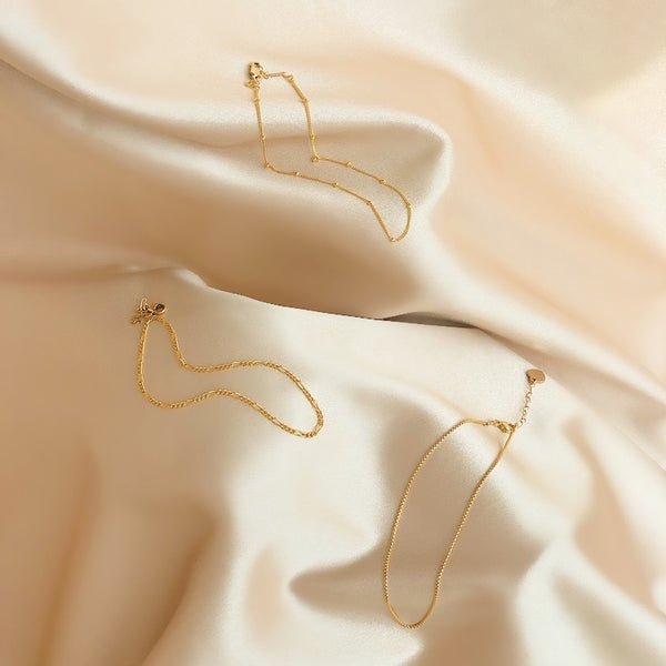 Handmade anklets by Katie Dean Jewelry, gold filled and perfectly dainty.