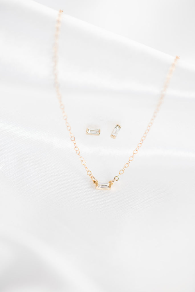 Baguette Necklace + Baguette Stud Earrings, Katie Dean Jewelry