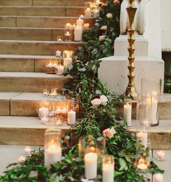 Candles going down a staircase, wedding inspiration