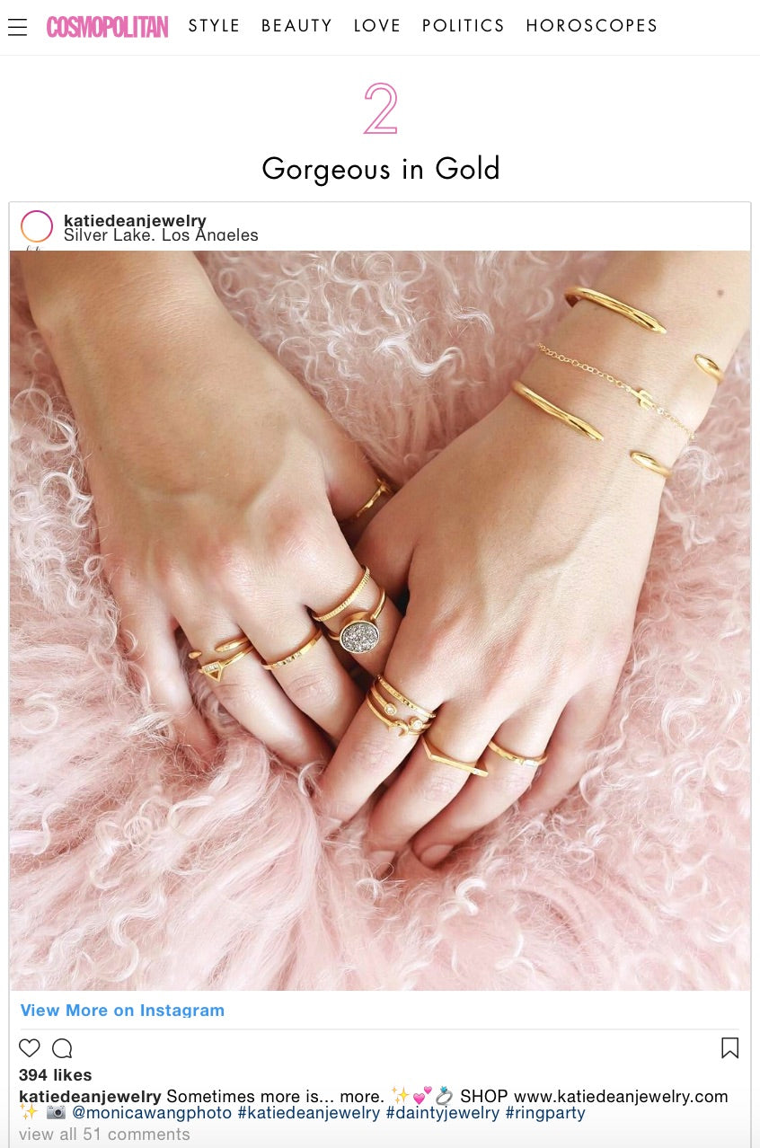 Cosmopolitan.com style-beauty best-stackable-rings, Katie Dean Jewelry, gorgeous in gold 