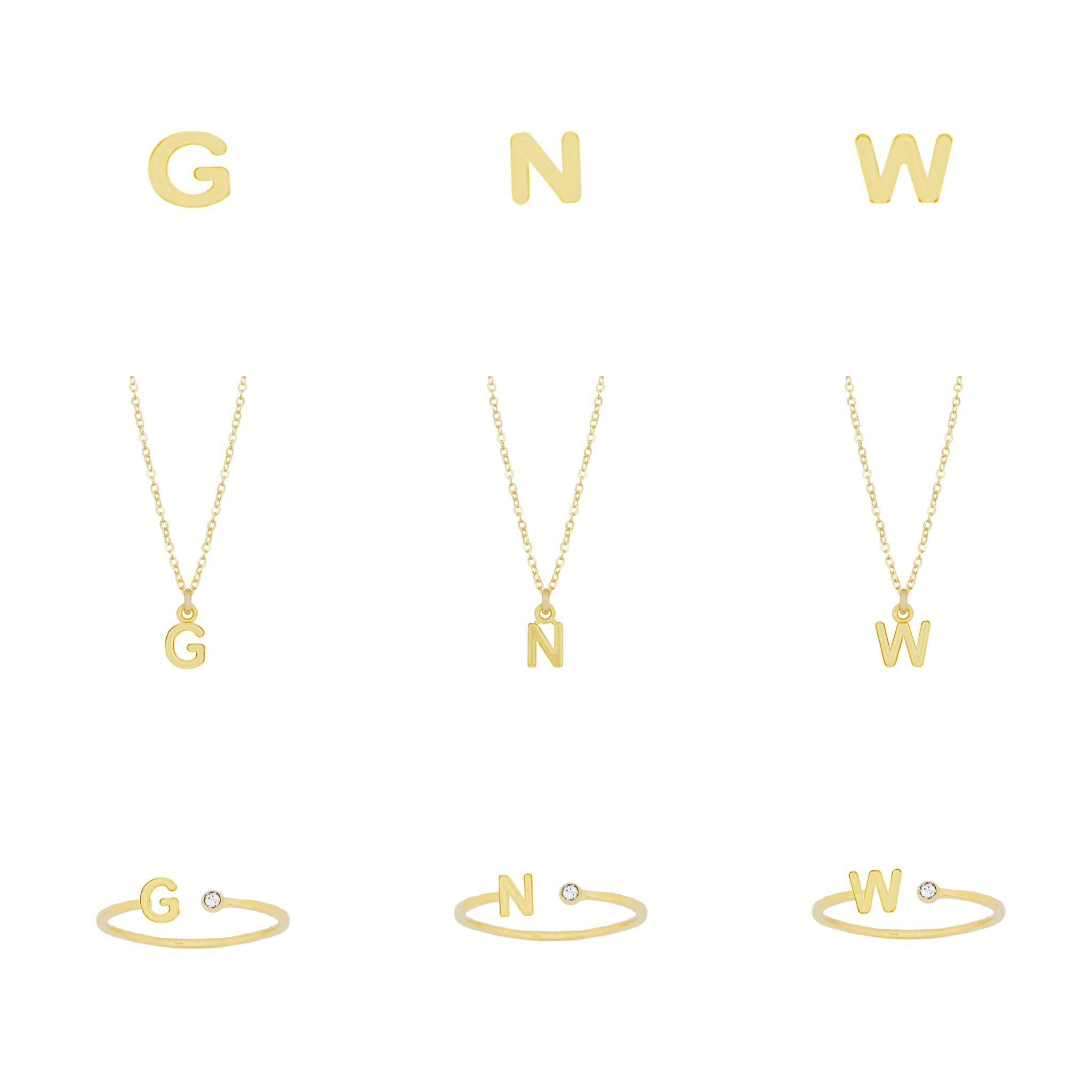 Initials G, N, W, Rings, Necklace, Stud, Katie Dean Jewelry
