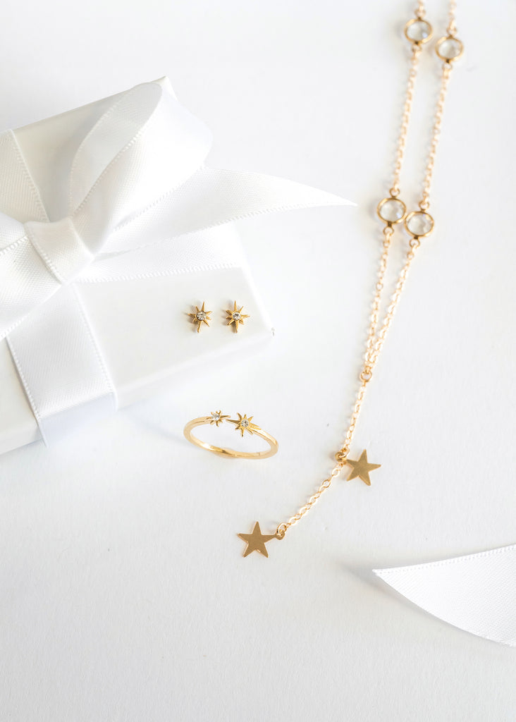 Star earrings, ring and necklace, Katie Dean Jewelry, dainty jewelry gift guide