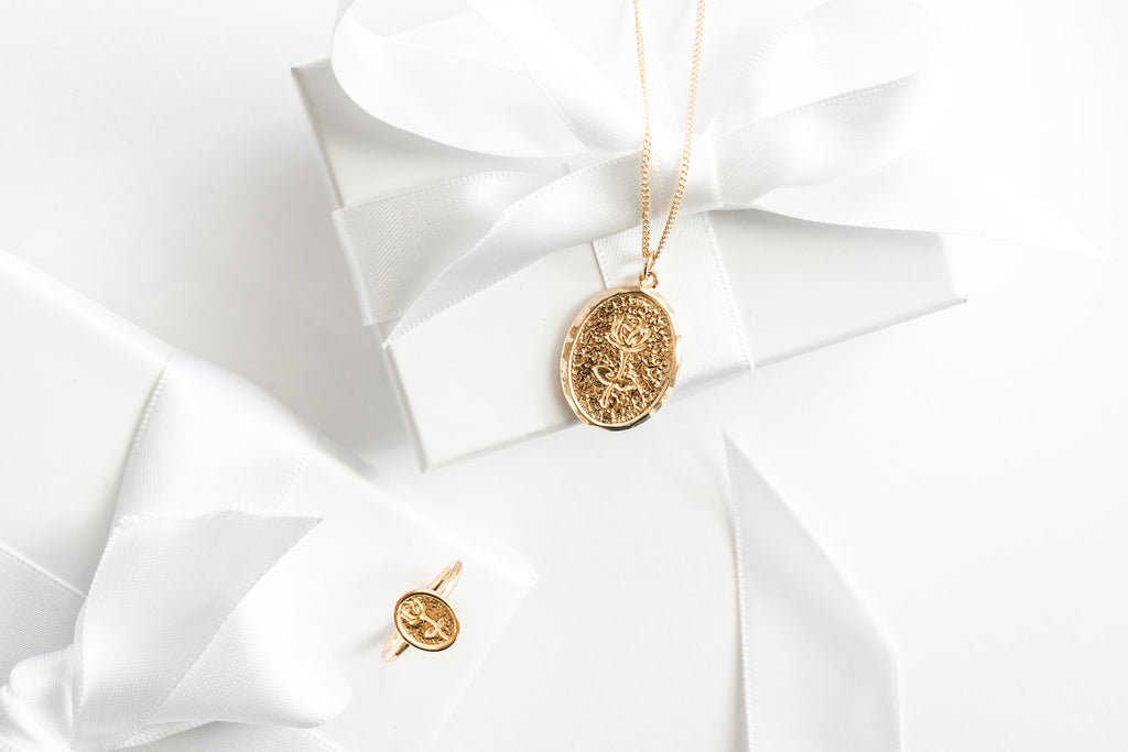 Rose charm Necklace, Rose ring, Katie Dean Jewelry, Holiday Gift Guide