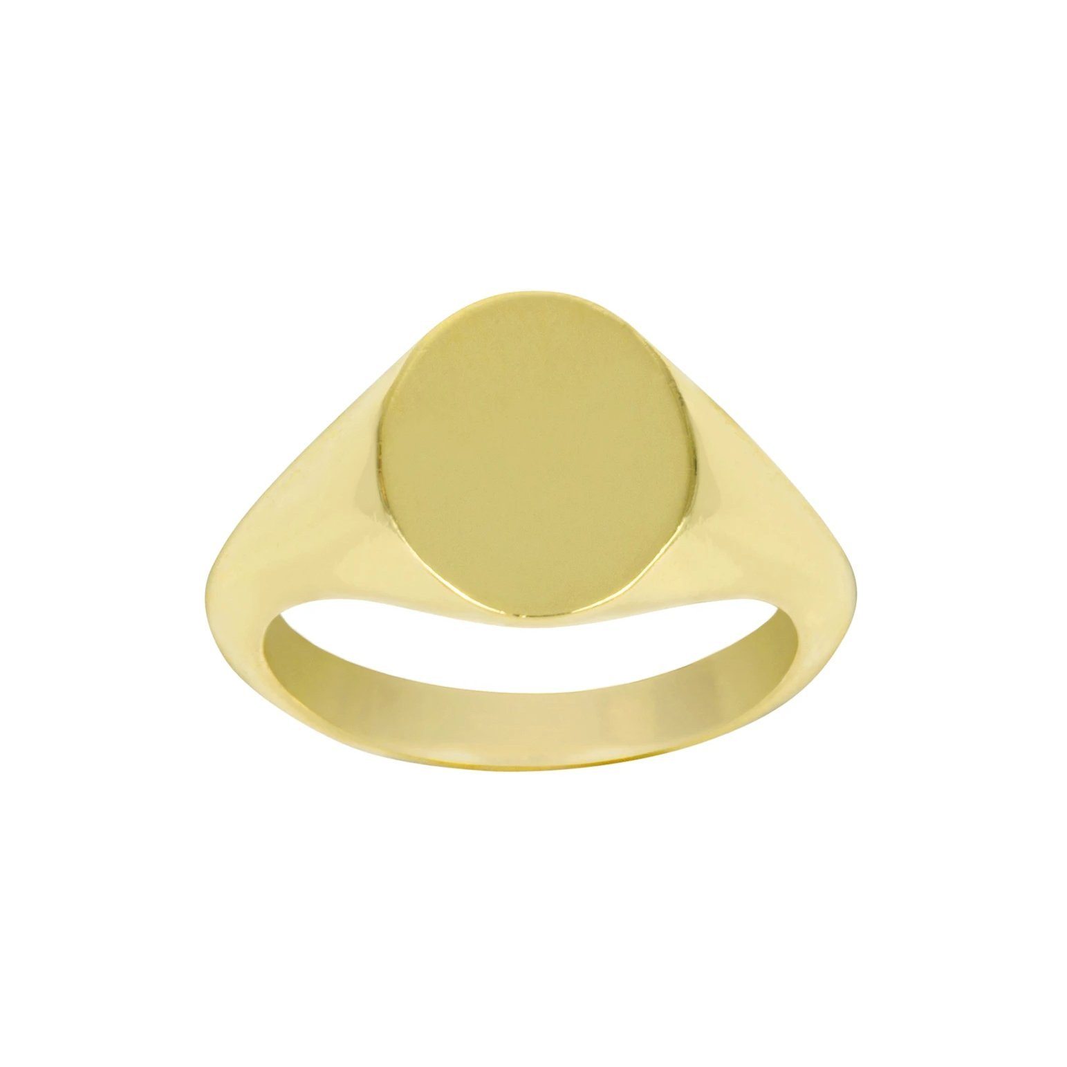Up close image of the gold Oval Signet Ring against a white background.