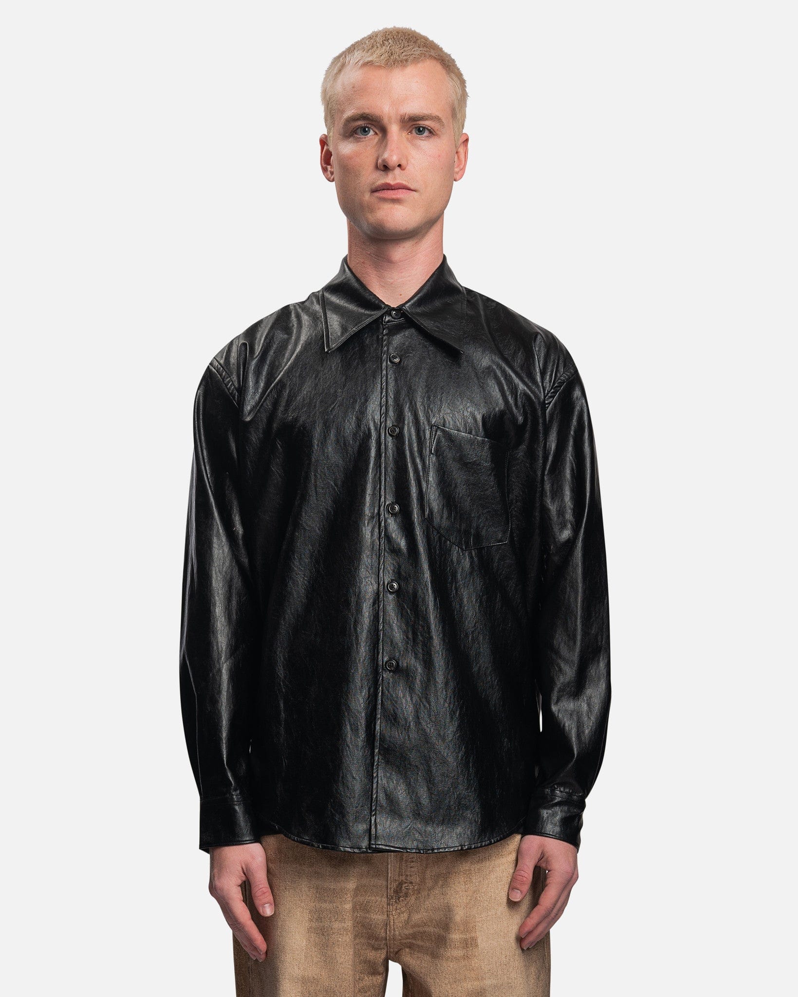 Coco 70's Shirt in Cageian Black Fake Leather – SVRN
