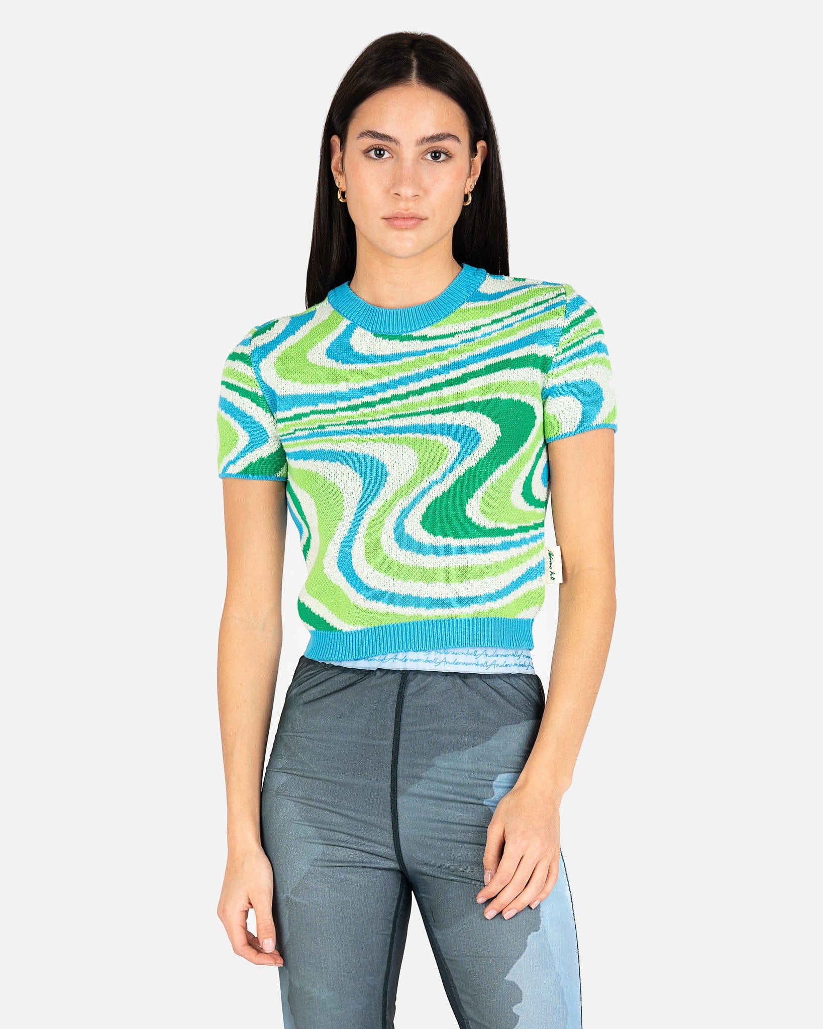 Della Jacquard Knit Top in Blue/Green