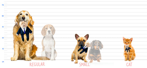 Sizing chart of political pet toys for a large dog toy a small dog toy and a cat toy