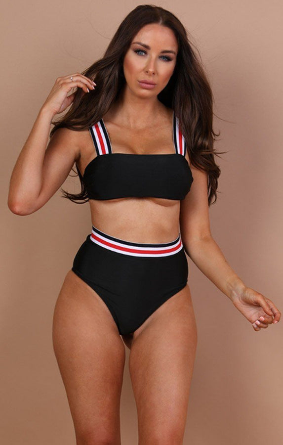 Black Stripe Detail Bikini Bottoms - Jackie