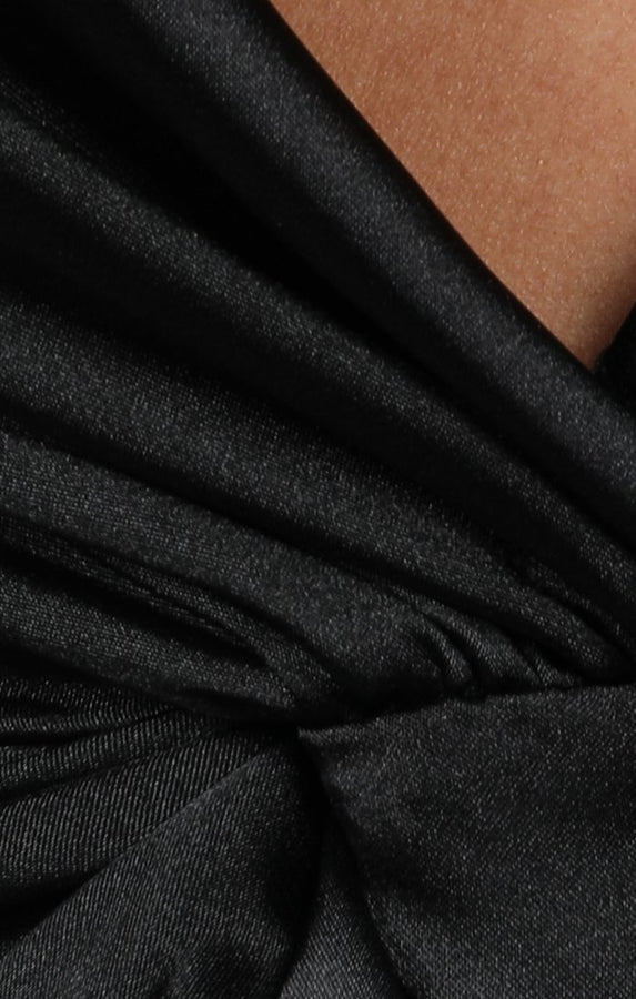 Black Satin Wrap Dress - Ivy