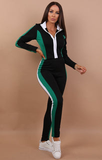 Green And White Colour Contrast Loungewear - Carrie