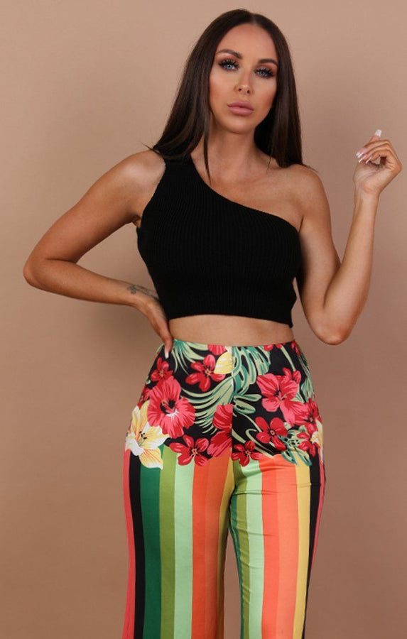 Black Knitted One Shoulder Crop Top - Penny