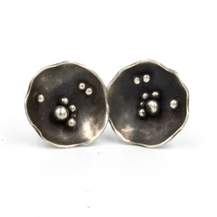Pebbles on the Beach Stud Earrings in Sterling Silver with Oxidised Finish 