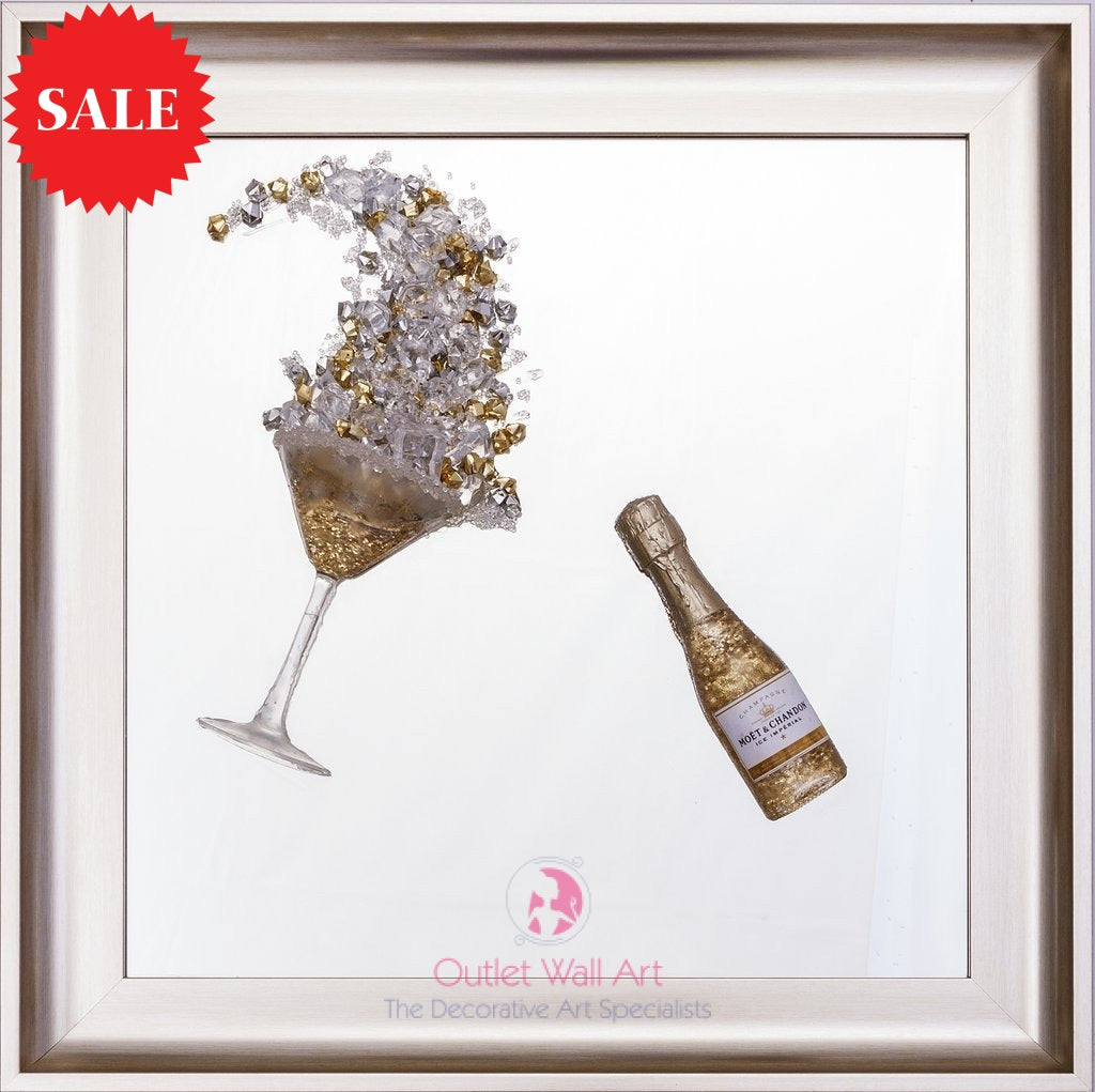 3d Champagne Bottle Wall Art In Gold In A Brushed Gold Frame Outlet Wall Art