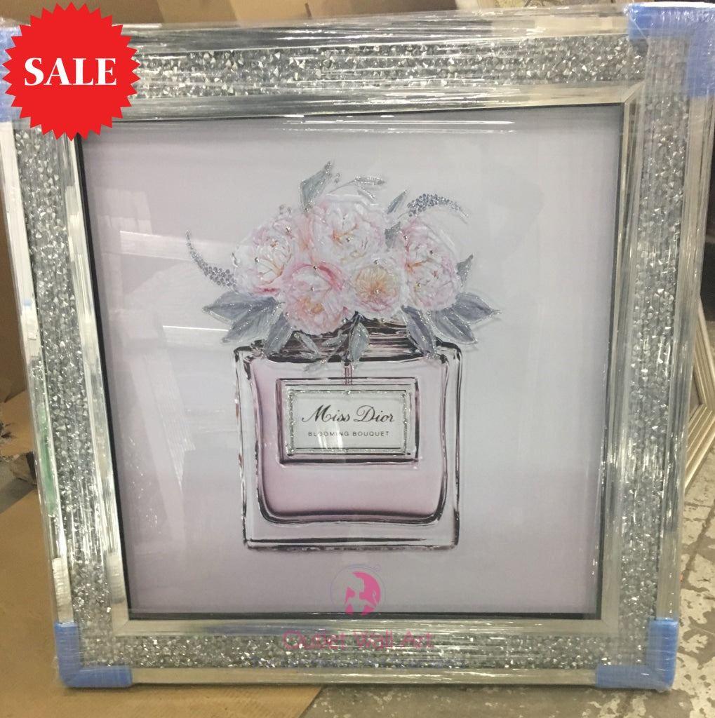 Miss Dior Blooming Bouquet Sparkle Wall Art In A Diamond Crush Mirror Frame 60cm X 60cm Outlet Wall Art