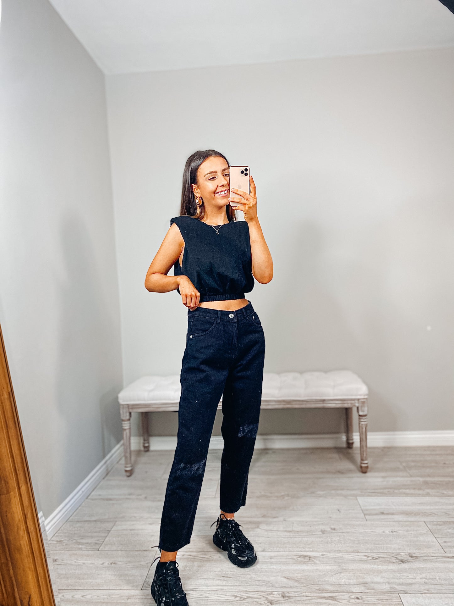 Black Denim Distressed High Waisted Jeans