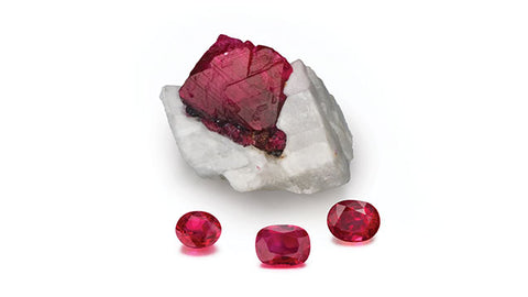 Gemological Institute of America - Ruby Birthstone - Raw and Cut Stones