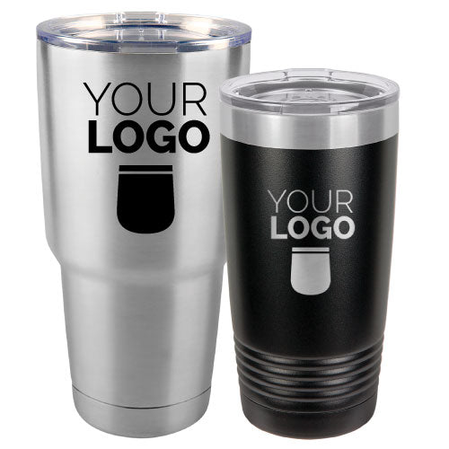 Laser Engraved Logo Tumblers Insulated Stainless Steel Travel Mugs Tagged 20 Oz Tumblers