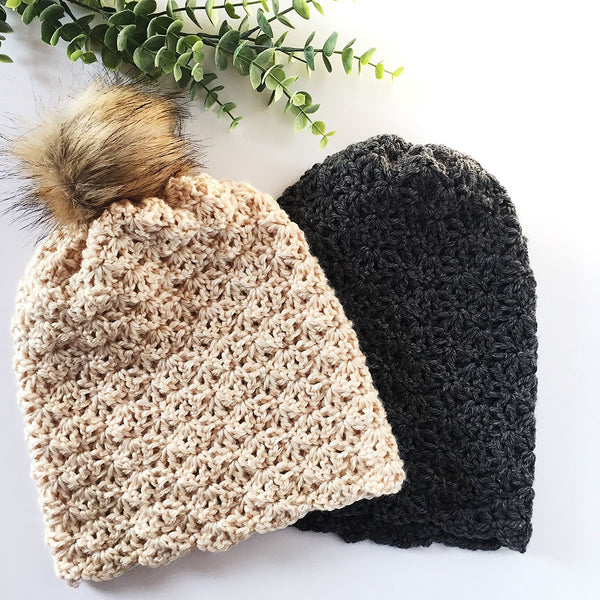 Free Crochet Pattern for Slouch Hat with Faux Fur Pompom