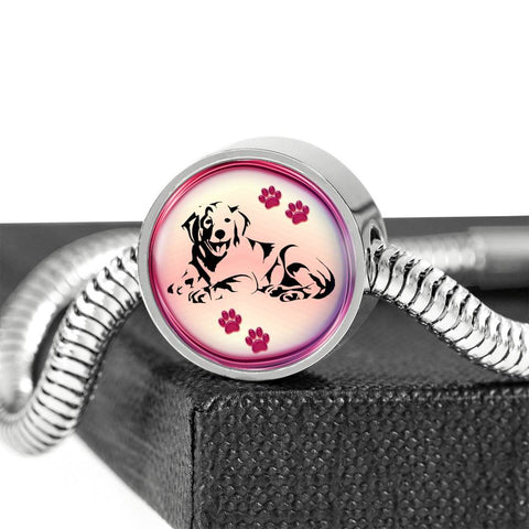 Golden Retriever Dog Print Circle Charm Steel Bracelet-Free Shipping