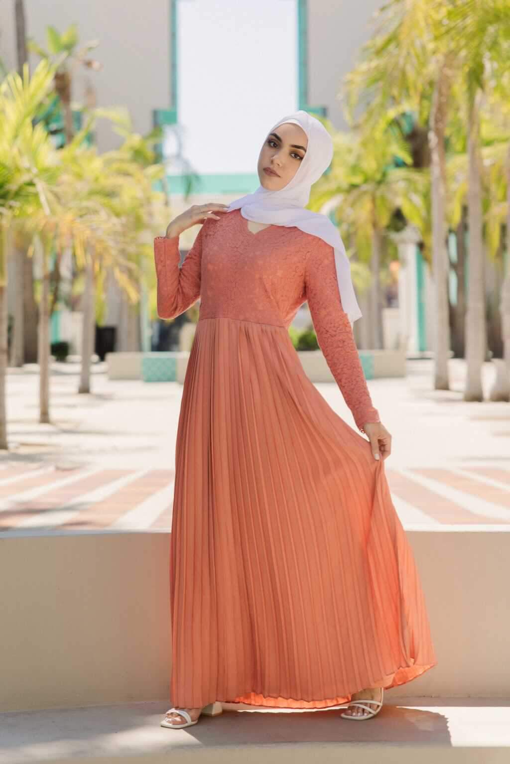 coral lace maxi dress