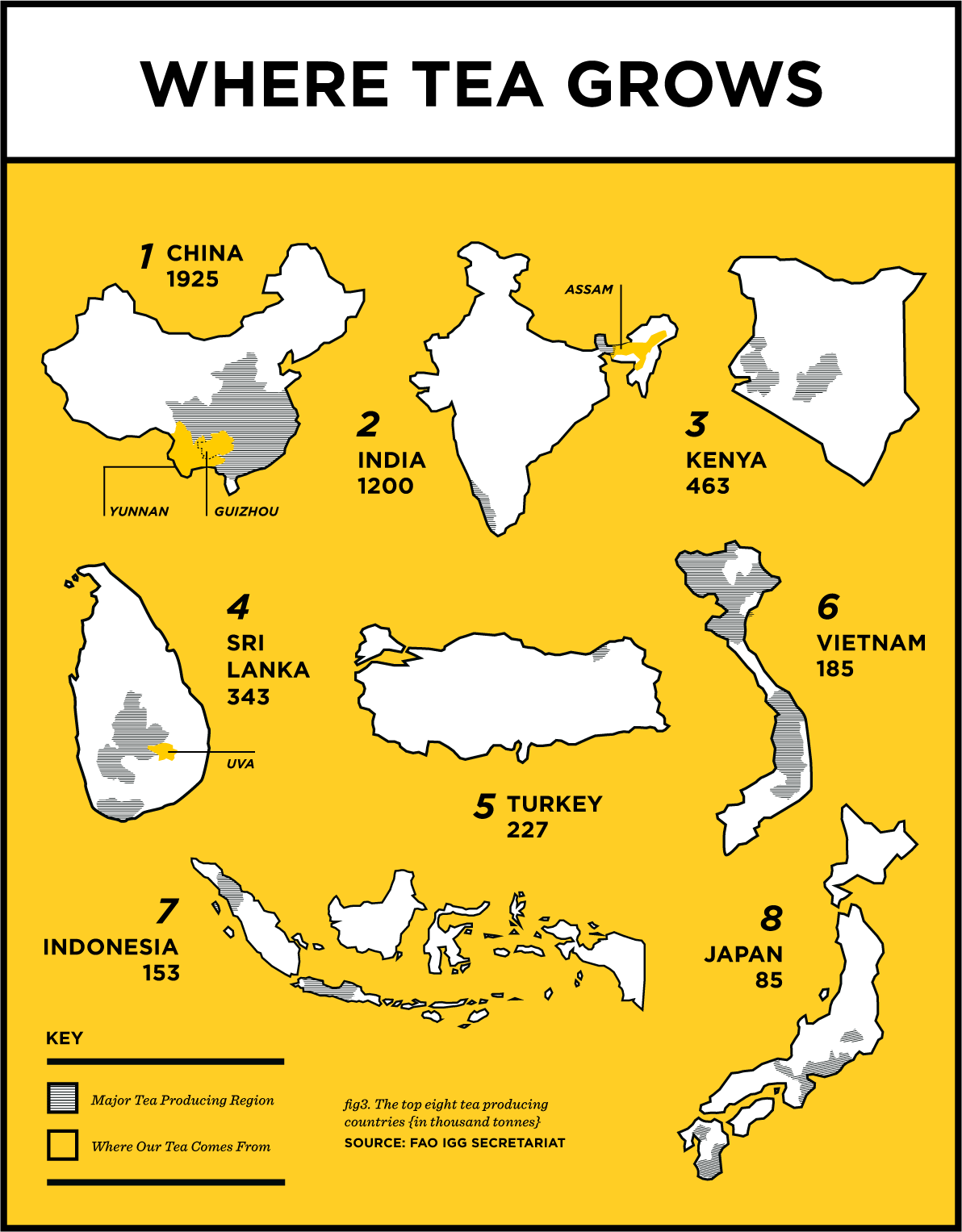 Map of where tea grows