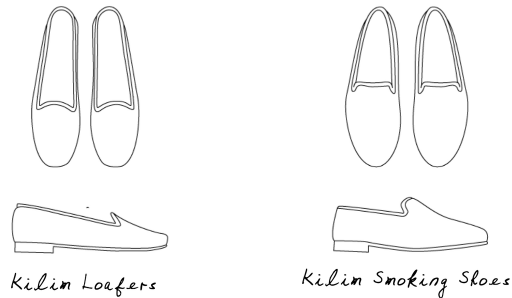 line drawings of kilim loafers and kilim smoking shoes